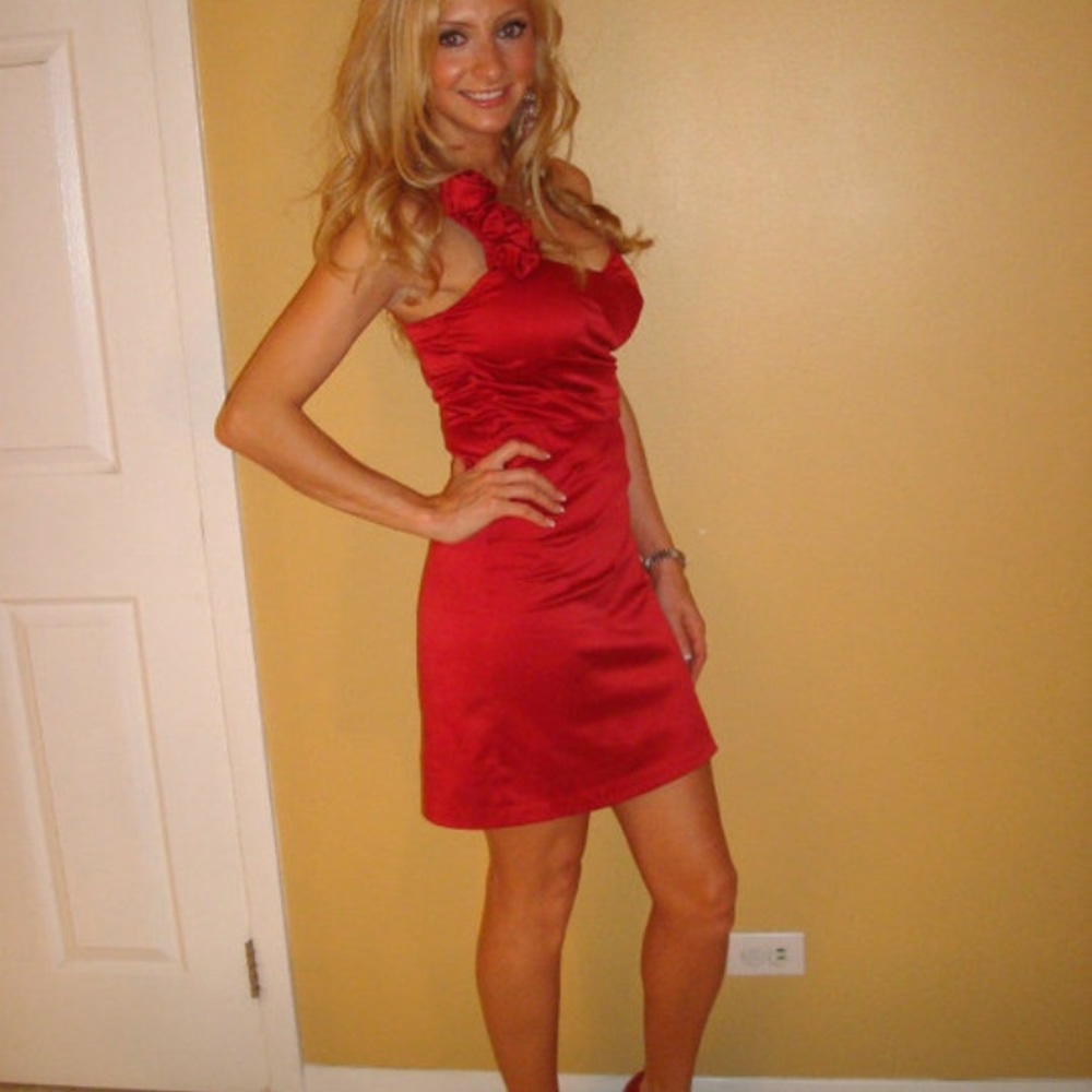 Red one shoulder dress